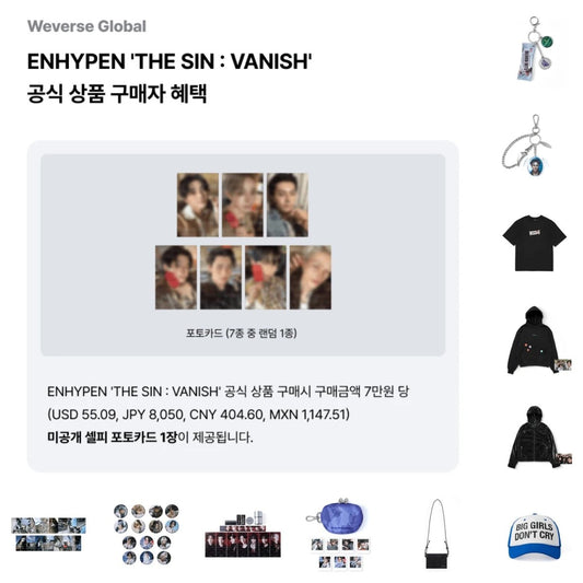 ENHYPEN 'THE SIN : VANISH' Official Merch with Gift Cards