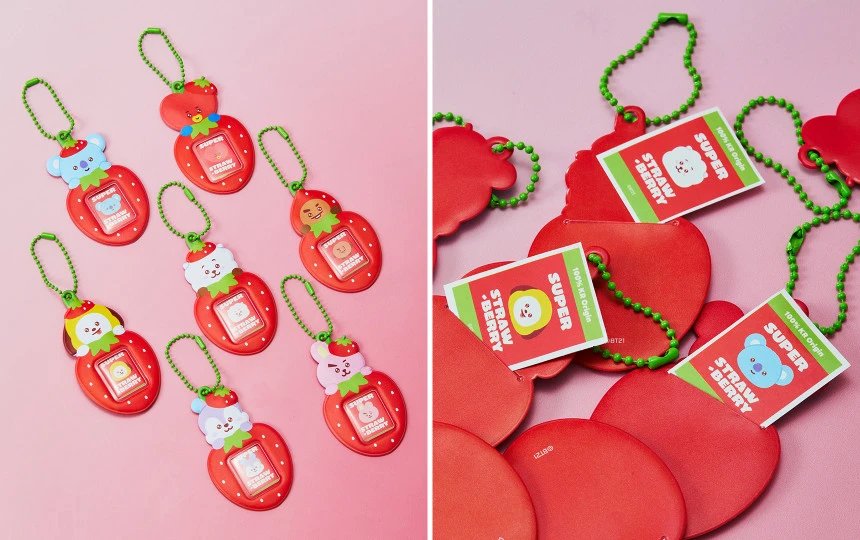 BTS BT21 “Strawberry Party” Merch – Mini Photo Holder Keyring